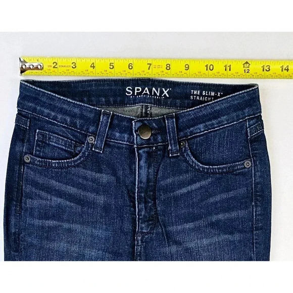 Spanx Size 24X33 Women's The Slim-X Straight Blue Denim Red Rivet Logo Jeans - Picture 2 of 13